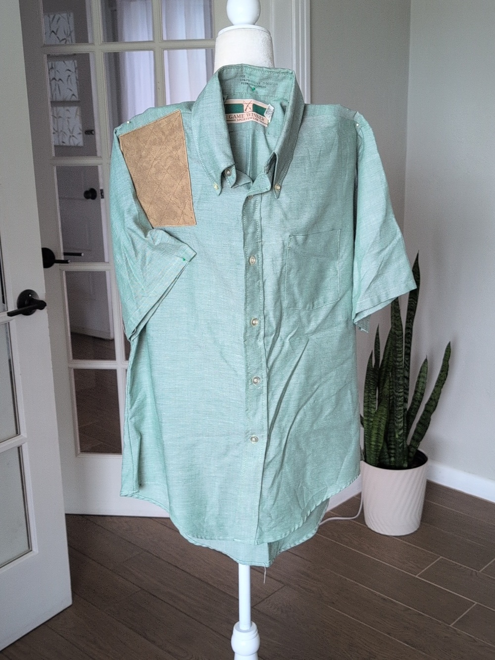 Vintage Shooter Shirt Men's Green Short Sleeve Shirt Large